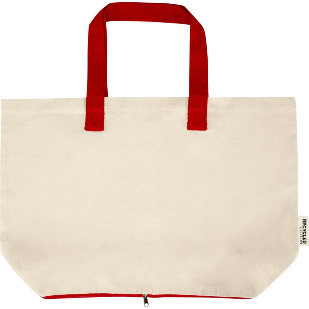 Natural-Red - Front - Floso Sierra Recycled Cotton Foldable 7L Tote Bag