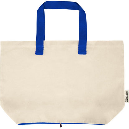 Natural-Royal Blue - Front - Floso Sierra Recycled Cotton Foldable 7L Tote Bag