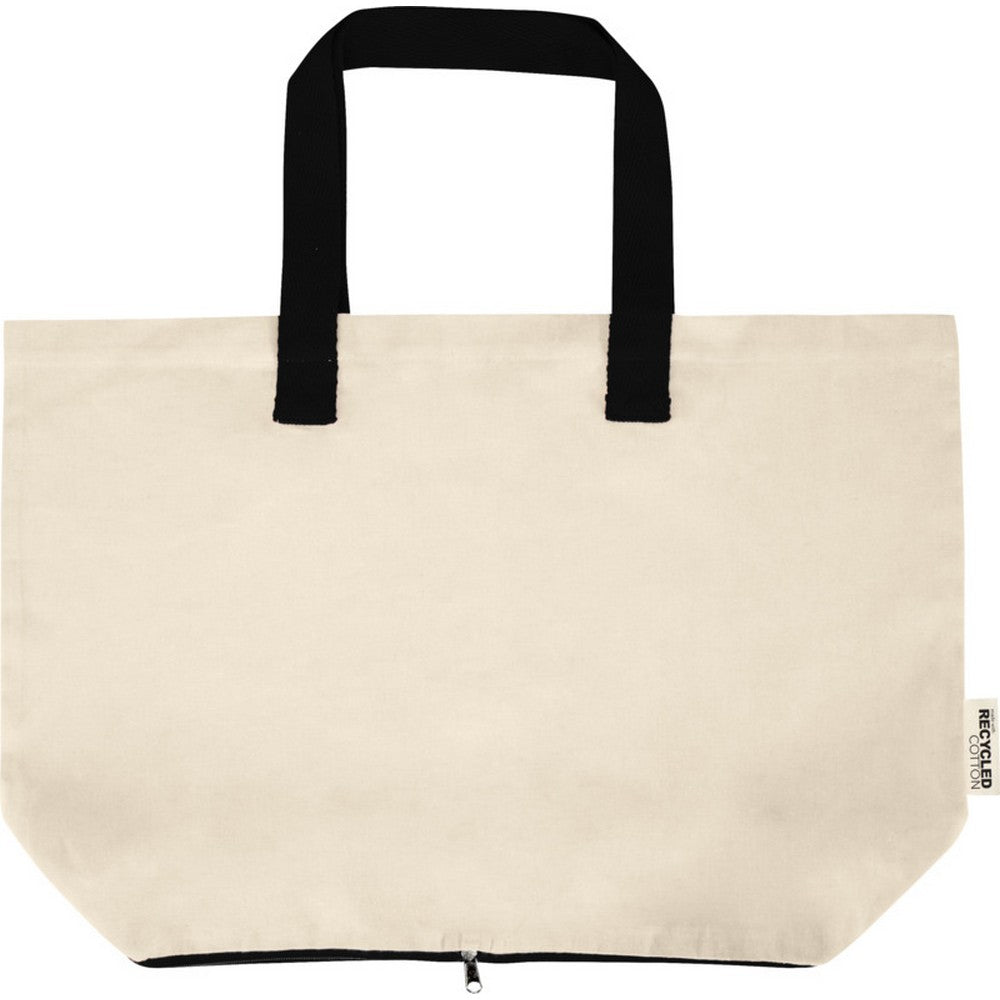 Natural-Black - Front - Floso Sierra Recycled Cotton Foldable 7L Tote Bag