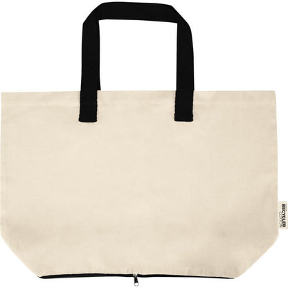 Natural-Black - Front - Floso Sierra Recycled Cotton Foldable 7L Tote Bag