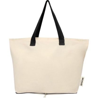 Natural-Black - Back - Floso Sierra Recycled Cotton Foldable 7L Tote Bag