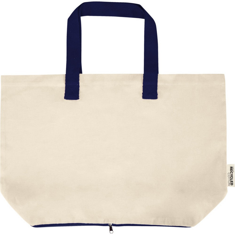 Natural-Navy - Front - Floso Sierra Recycled Cotton Foldable 7L Tote Bag