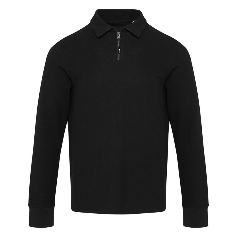Black - Side - Zeus Unisex Adult Quarter Zip Long-Sleeved Polo Shirt