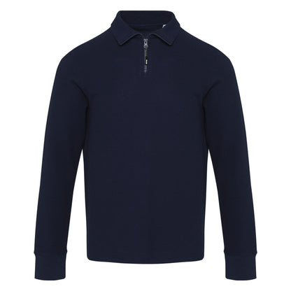 Navy - Side - Zeus Unisex Adult Quarter Zip Long-Sleeved Polo Shirt