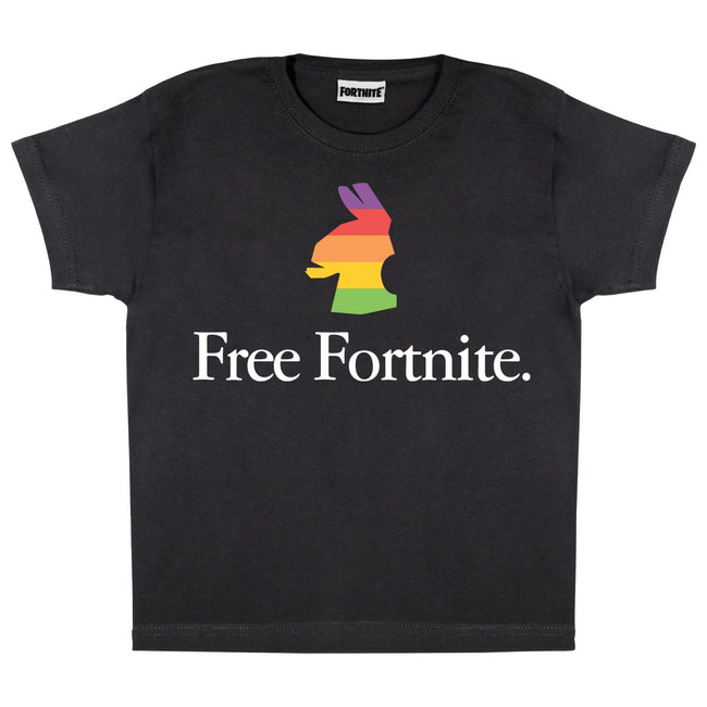 Black - Side - Free Fortnite Girls Rainbow Llama T-Shirt