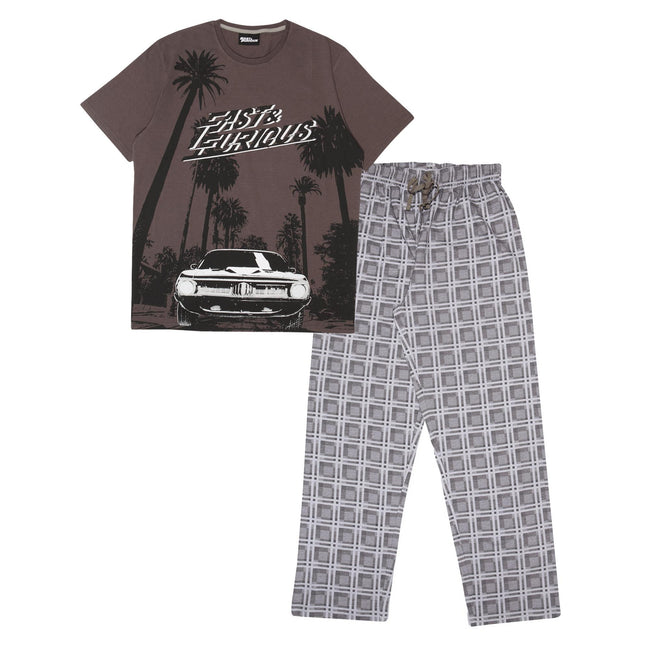 Black-Charcoal - Front - Fast & Furious Mens Checkerboard Pyjama Set