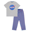 Blue-Heather Grey - Front - NASA Mens Classic Logo Pyjama Set