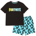Black-Teal - Front - Fortnite Boys Gradient Logo Short Pyjama Set