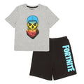 Black-Heather Grey - Front - Fortnite Boys Gradient Skull Short Pyjama Set