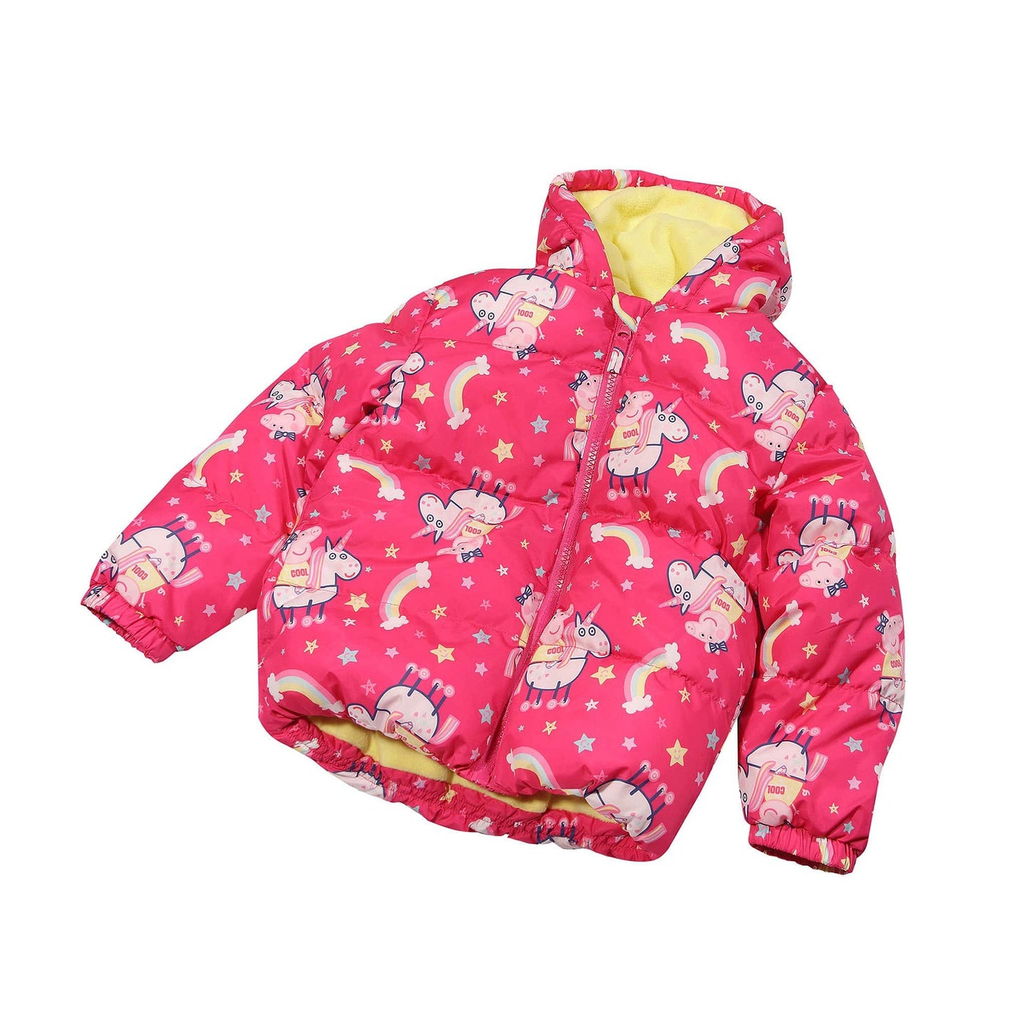 Pink-White-Yellow - Side - Peppa Pig Girls Peppa On A Unicorn Puffer Jacket