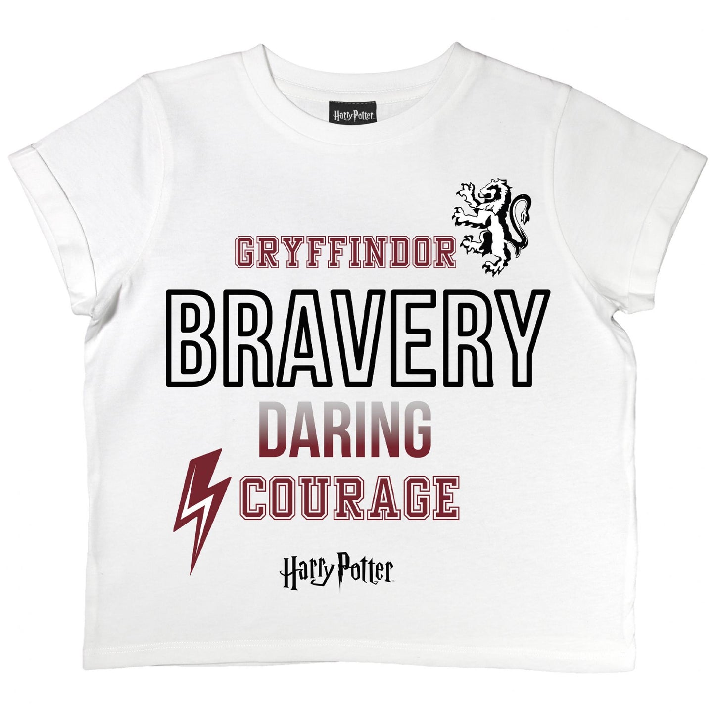 White - Side - Harry Potter Girls Bravery Gryffindor Crop T-Shirt