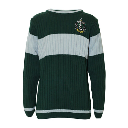Green-Heather Grey - Front - Harry Potter Boys Slytherin Quidditch Knitted Jumper