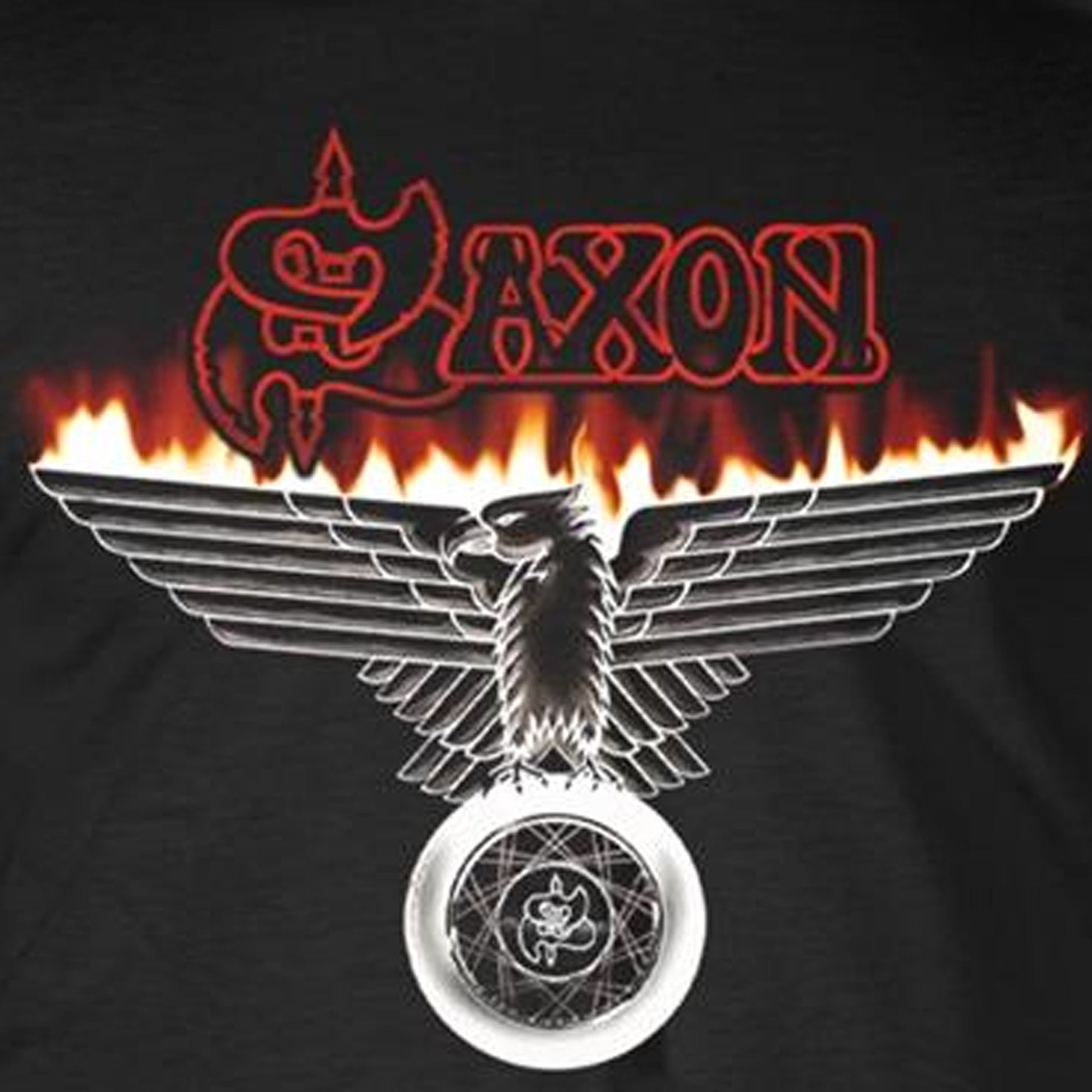Black - Side - Saxon Unisex Adult Wheels Of Steel T-Shirt