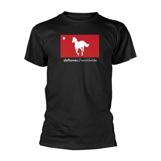 Black - Front - Deftones Unisex Adult White Pony Worldwide T-Shirt