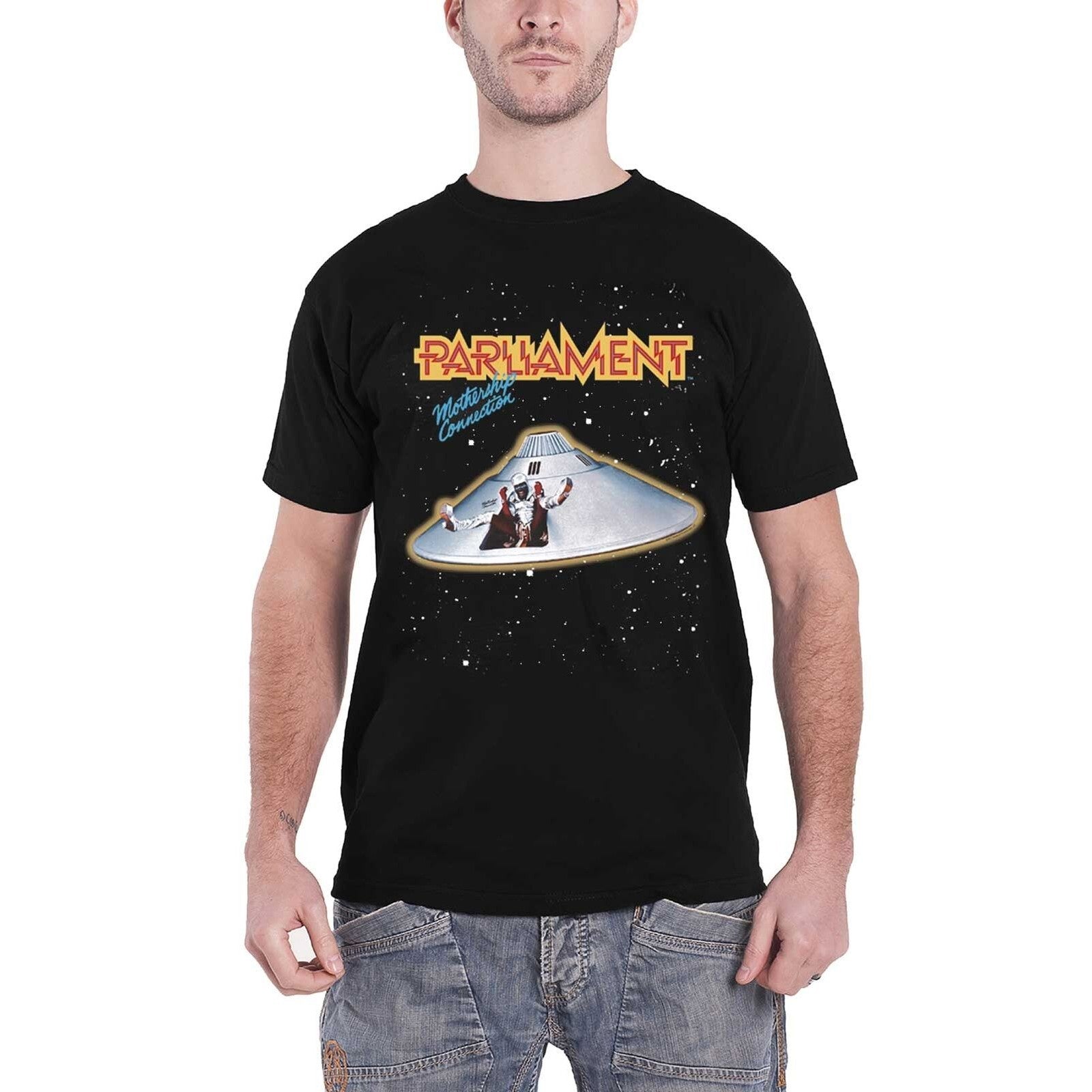 Black - Side - Parliament Unisex Adult Mothership Connection T-Shirt