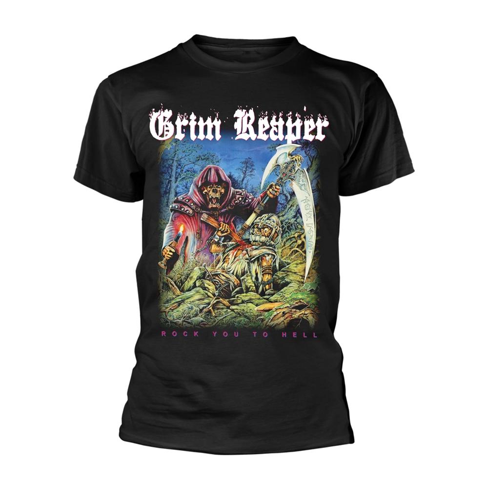Black - Front - Grim Reaper Unisex Adult Rock You To Hell T-Shirt