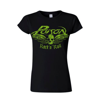 Black - Front - Poison Womens-Ladies Flying Skull T-Shirt