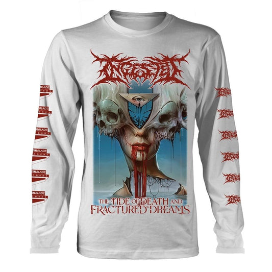 White - Front - Ingested Unisex Adult The Tide Of Death And Fractured Dreams Long-Sleeved T-Shirt