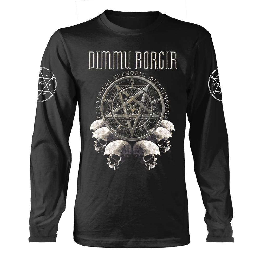 Black - Front - Dimmu Borgir Unisex Adult Puritanical Euphoric Misanthropia Skulls Long-Sleeved T-Shirt