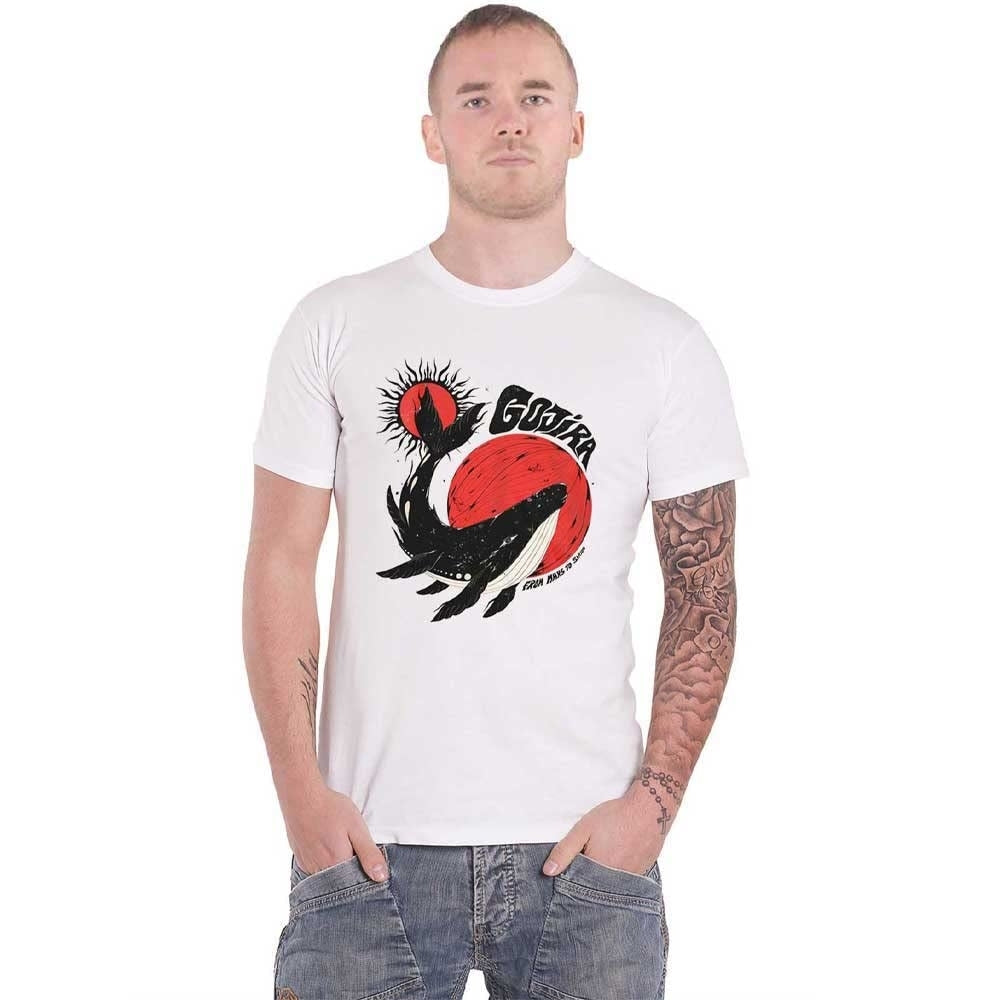 White - Side - Gojira Unisex Adult Whale Sun Moon Organic T-Shirt