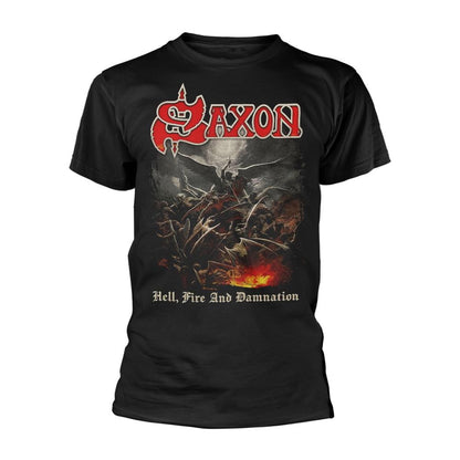 Black - Front - Saxon Unisex Adult Hell Fire And Damnation T-Shirt