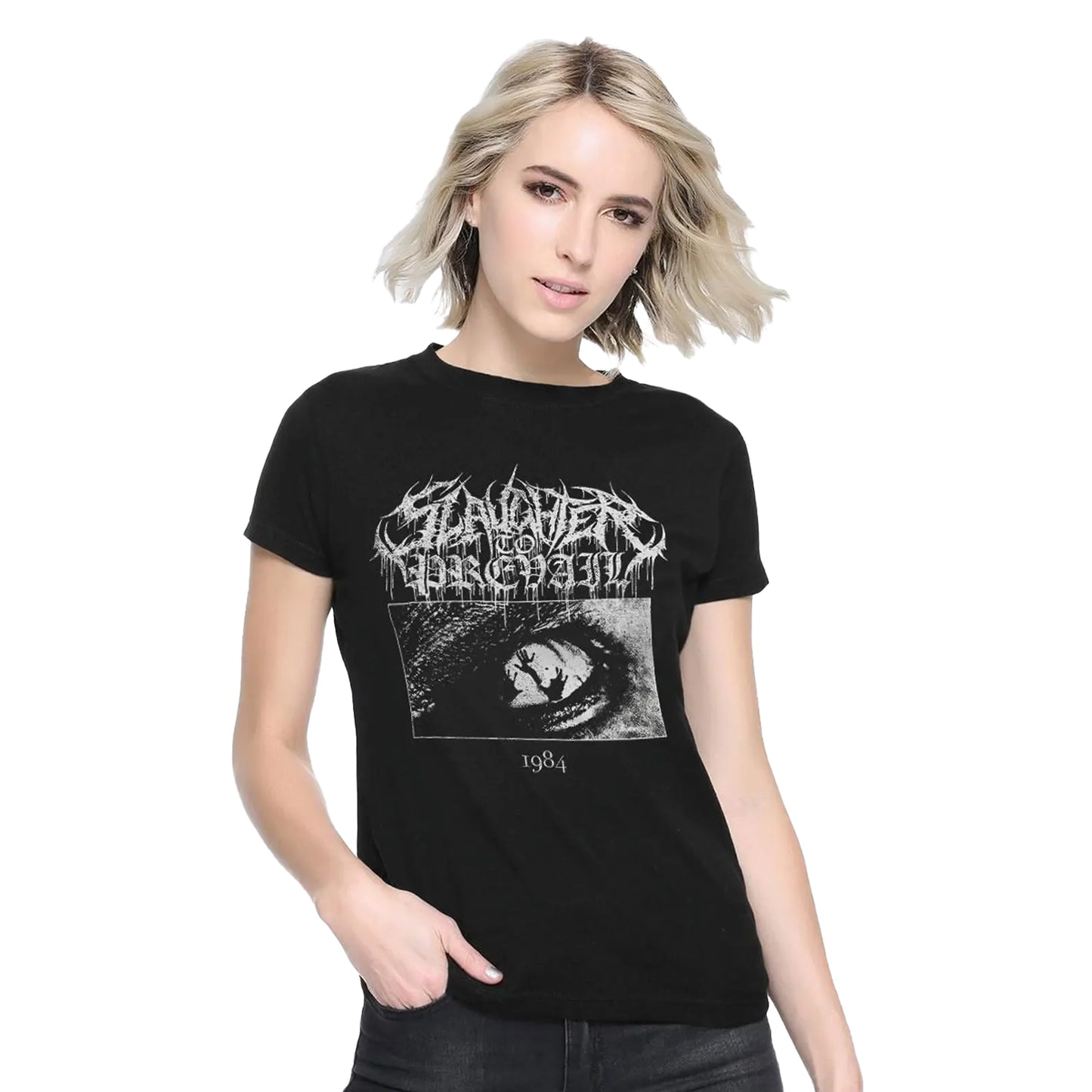 Black - Side - Slaughter To Prevail Unisex Adult 1984 T-Shirt