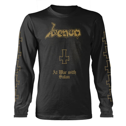 Black - Front - Venom Unisex Adult At War With Satan Long-Sleeved T-Shirt
