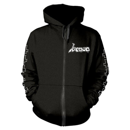 Black-White - Front - Venom Unisex Adult At War With Satan Hoodie