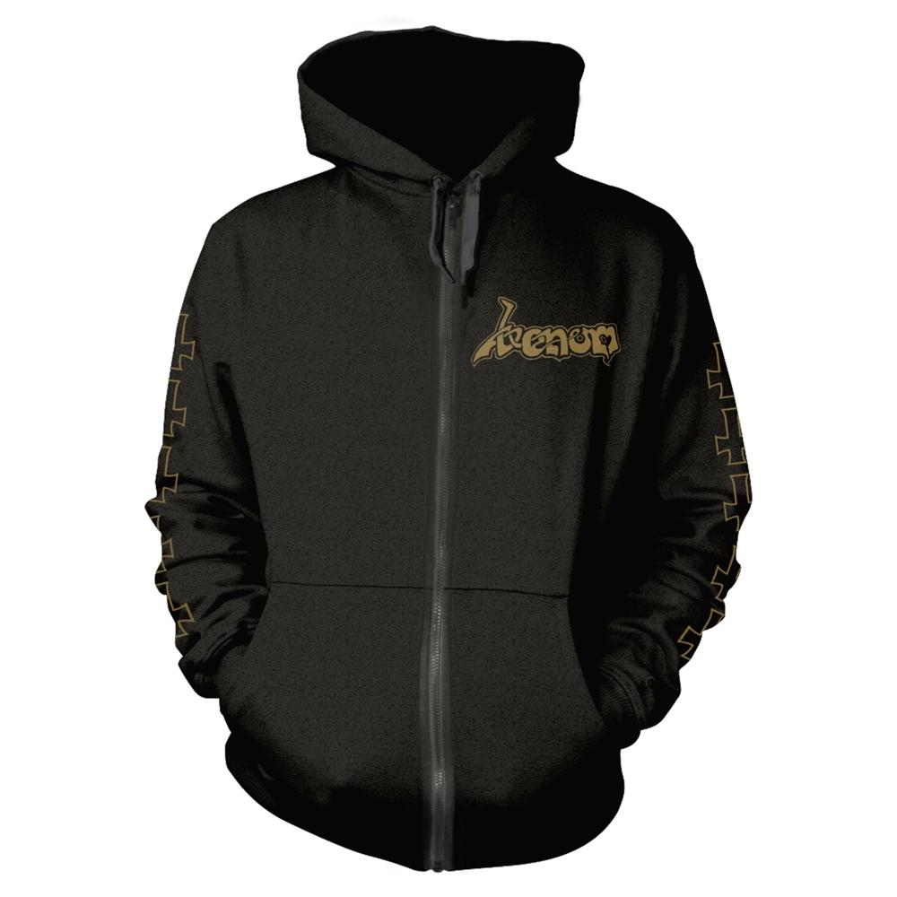 Black-Gold - Front - Venom Unisex Adult At War With Satan Hoodie