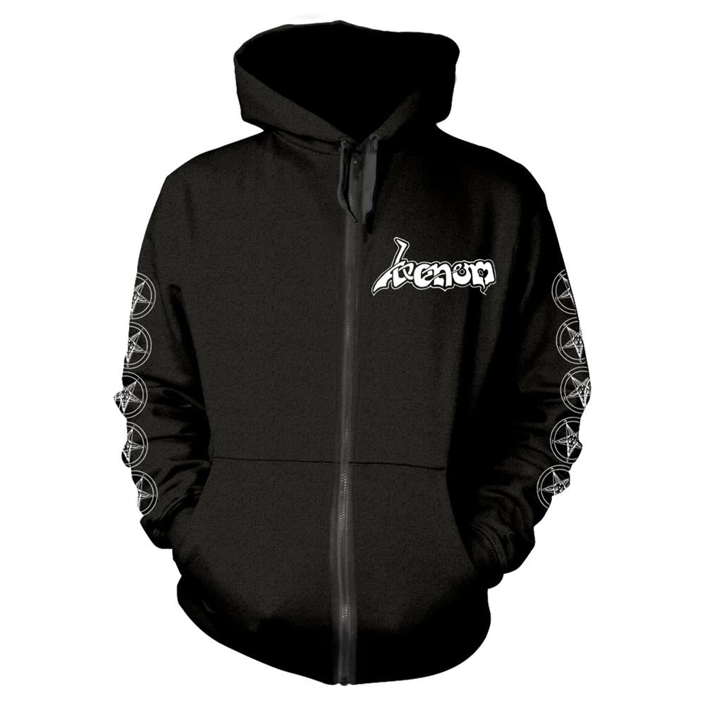 Black-White - Front - Venom Unisex Adult Logo Full Zip Hoodie