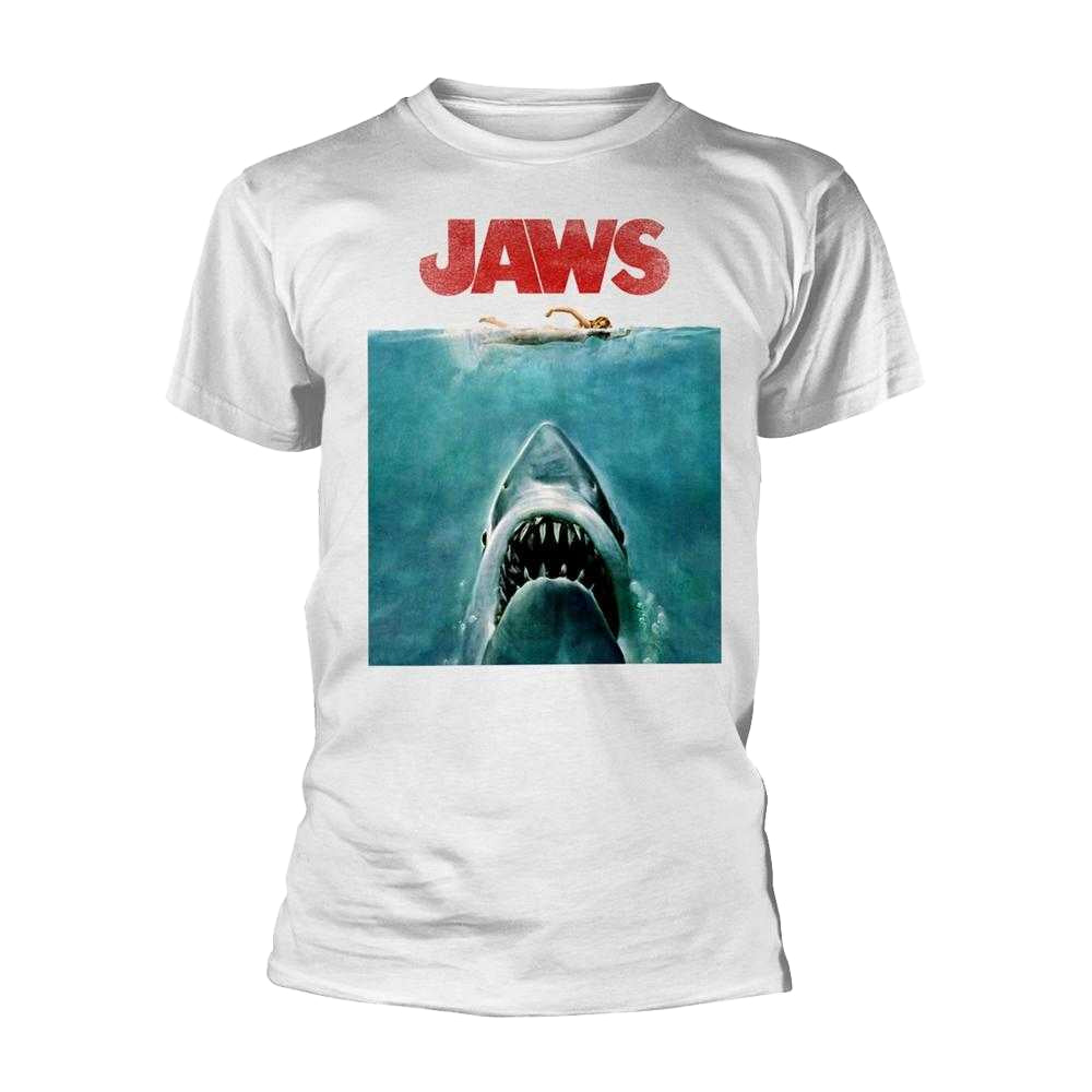 White - Front - Jaws Unisex Adult Poster T-Shirt