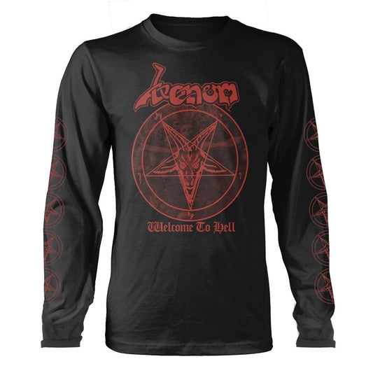 Black-Red - Front - Venom Unisex Adult Welcome To Hell Long-Sleeved T-Shirt