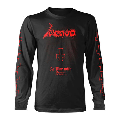 Black - Front - Venom Unisex Adult At War With Satan Long-Sleeved T-Shirt