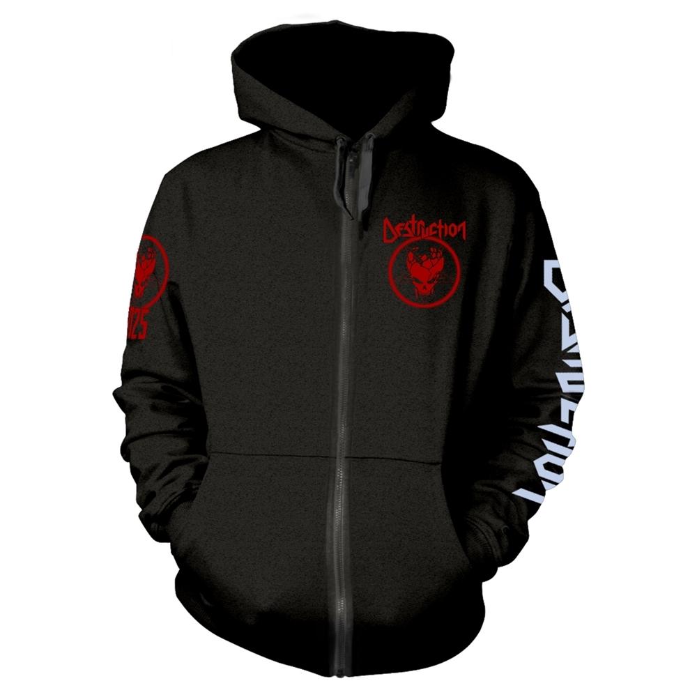 Black - Front - Destruction Unisex Adult Evil Never Sleeps Tour 25 Full Zip Hoodie