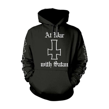 Black-White - Front - Venom Unisex Adult At War With Satan Hoodie