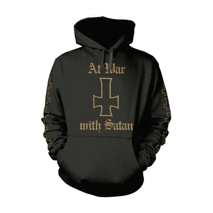 Black-Gold - Front - Venom Unisex Adult At War With Satan Hoodie