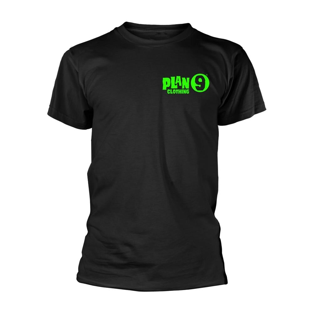 Black-Green - Front - Plan 9 Unisex Adult Contrast Logo T-Shirt