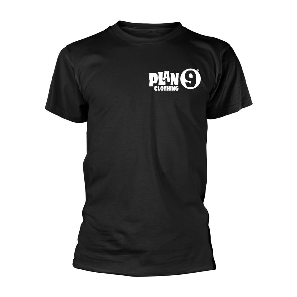 Black-White - Front - Plan 9 Unisex Adult Contrast Logo Cotton T-Shirt
