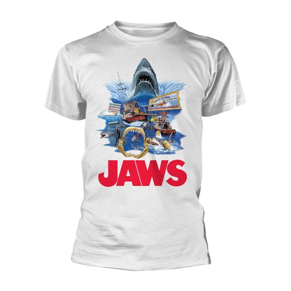 White - Front - Jaws Unisex Adult Retro Cotton T-Shirt