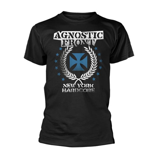 Black - Front - Agnostic Front Unisex Adult Blue Iron Cross T-Shirt