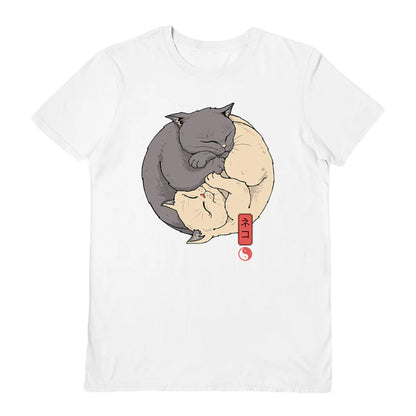 White - Front - Vincent Trinidad Unisex Adult Yin Yang Cats T-Shirt