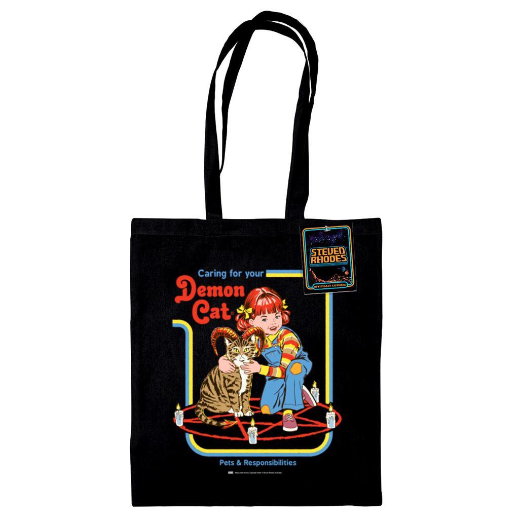 Black - Front - Steven Rhodes Demon Cat Tote Bag