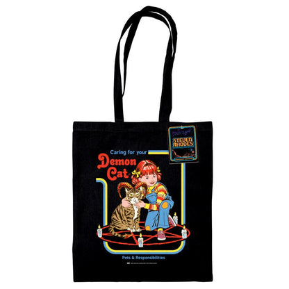 Black - Front - Steven Rhodes Demon Cat Tote Bag
