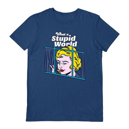 Navy - Front - Rocket Man Unisex Adult Stupid World T-Shirt