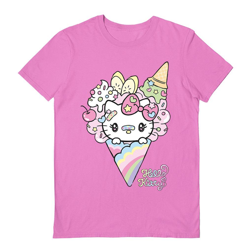 Azalea Pink - Front - Hello Kitty Unisex Adult Sanrio Ice Cream T-Shirt