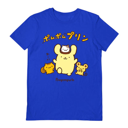 Blue - Front - Sanrio Unisex Adult 4 Friends Pompompurin T-Shirt