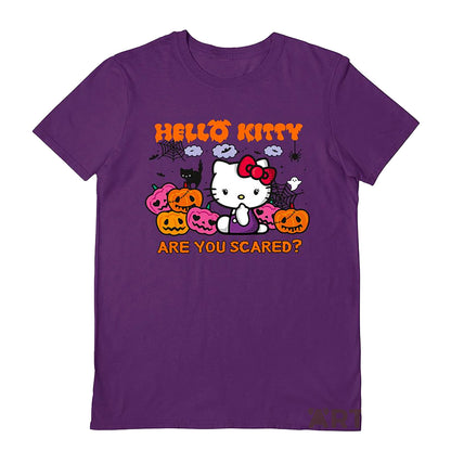 Purple - Front - Sanrio Unisex Adult Are You Scared Hello Kitty T-Shirt