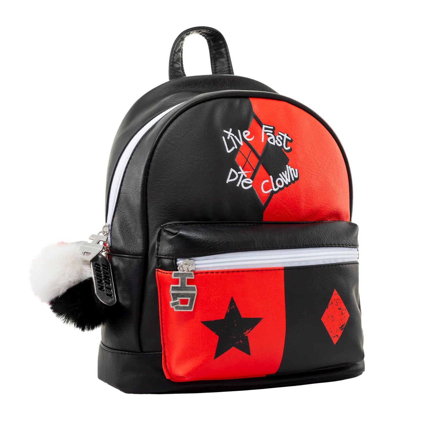 Red-Black - Side - Harley Quinn Live Fast Die Clown Suicide Squad Backpack