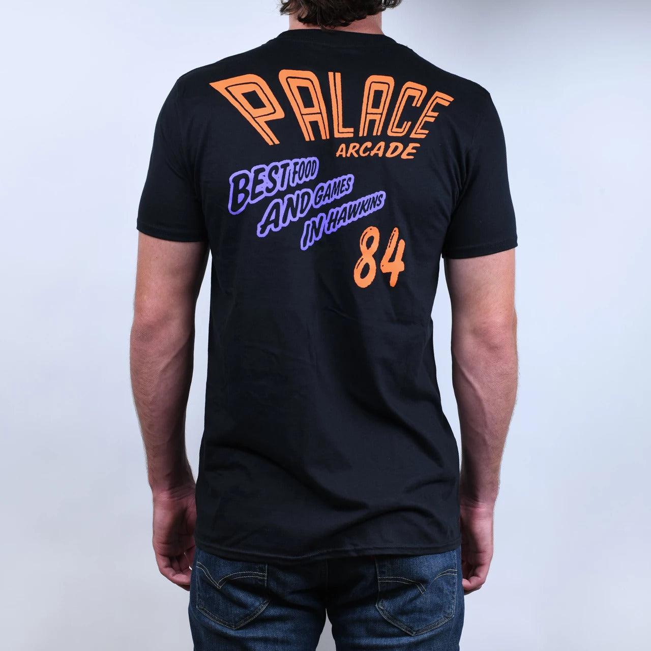 Black - Back - Stranger Things Unisex Adult Palace Arcade T-Shirt
