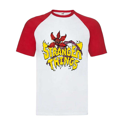 White-Red - Front - Stranger Things 5 Unisex Adult Demogorgon Comic Logo Baseball T-Shirt